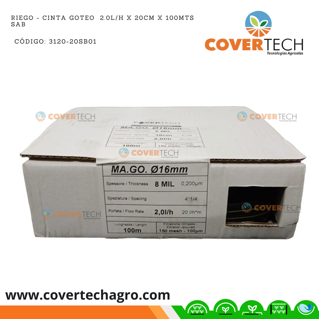 Riego - Cinta goteo  2.0l/h x 20cm x 100mts SAB Italia Mago