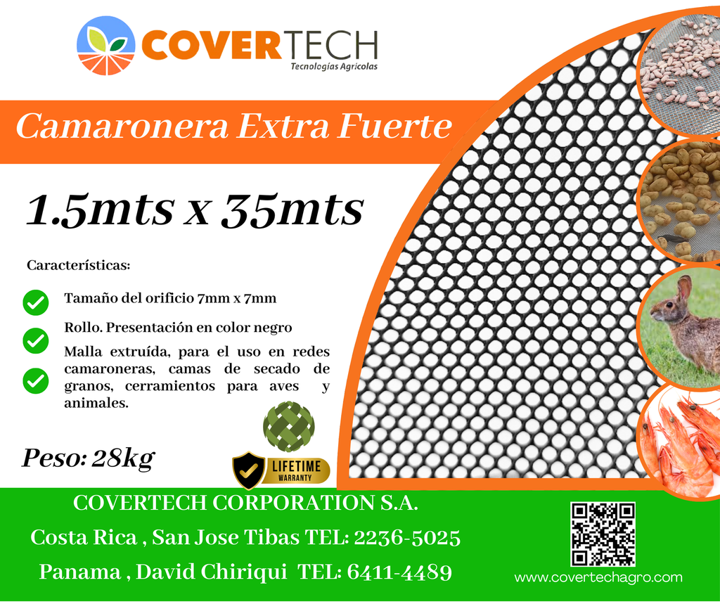 Malla Camaronera 7x7mm - 1.5x35mts Extra Fuerte Negra