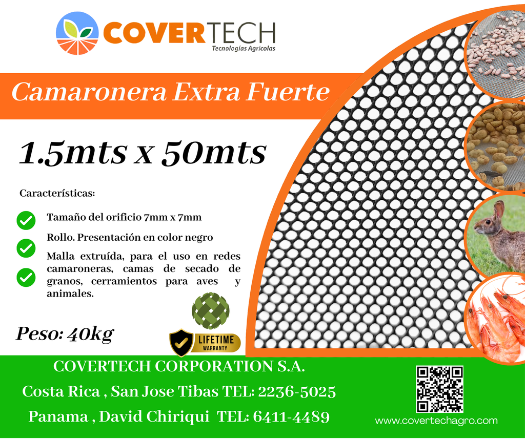 Malla Camaronera 7x7mm - 1.5x50mts Extra Fuerte Negra