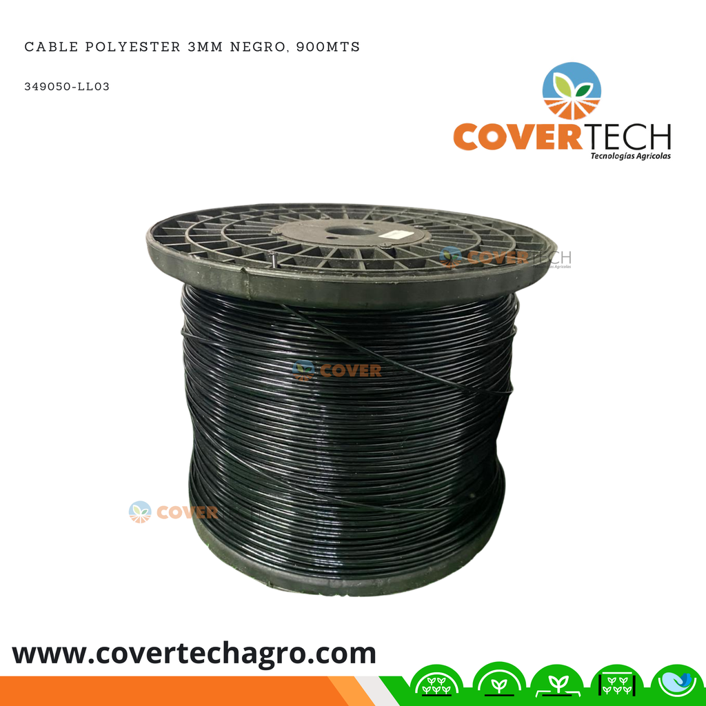 Cable Poliester 3mm negro, 900mts