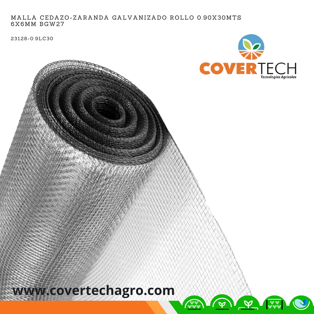 Malla cedazo-zaranda galvanizado rollo 0.90x30mts  6x6mm BGW27