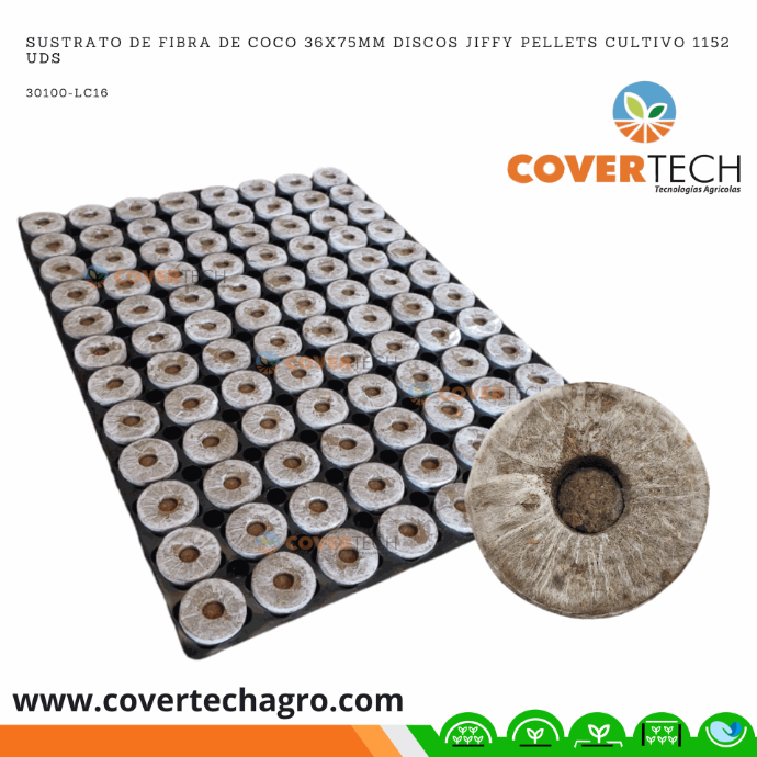 Sustrato de Fibra de Coco 36x75mm discos Jiffy Pellets cultivo 576 uds