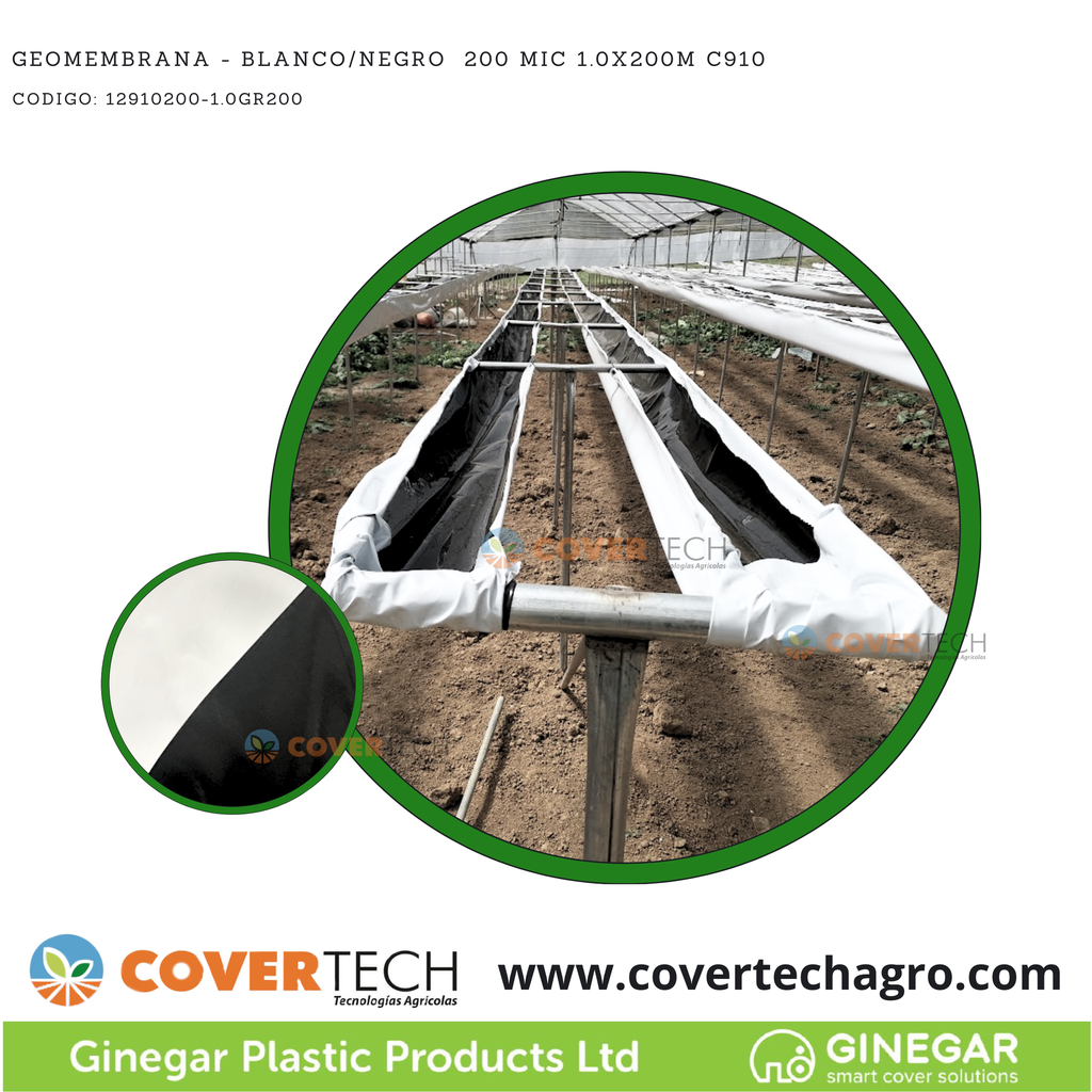  Geomembrana - Blanco/Negro  200Mic (8milesimas) 1.0x200m C910
