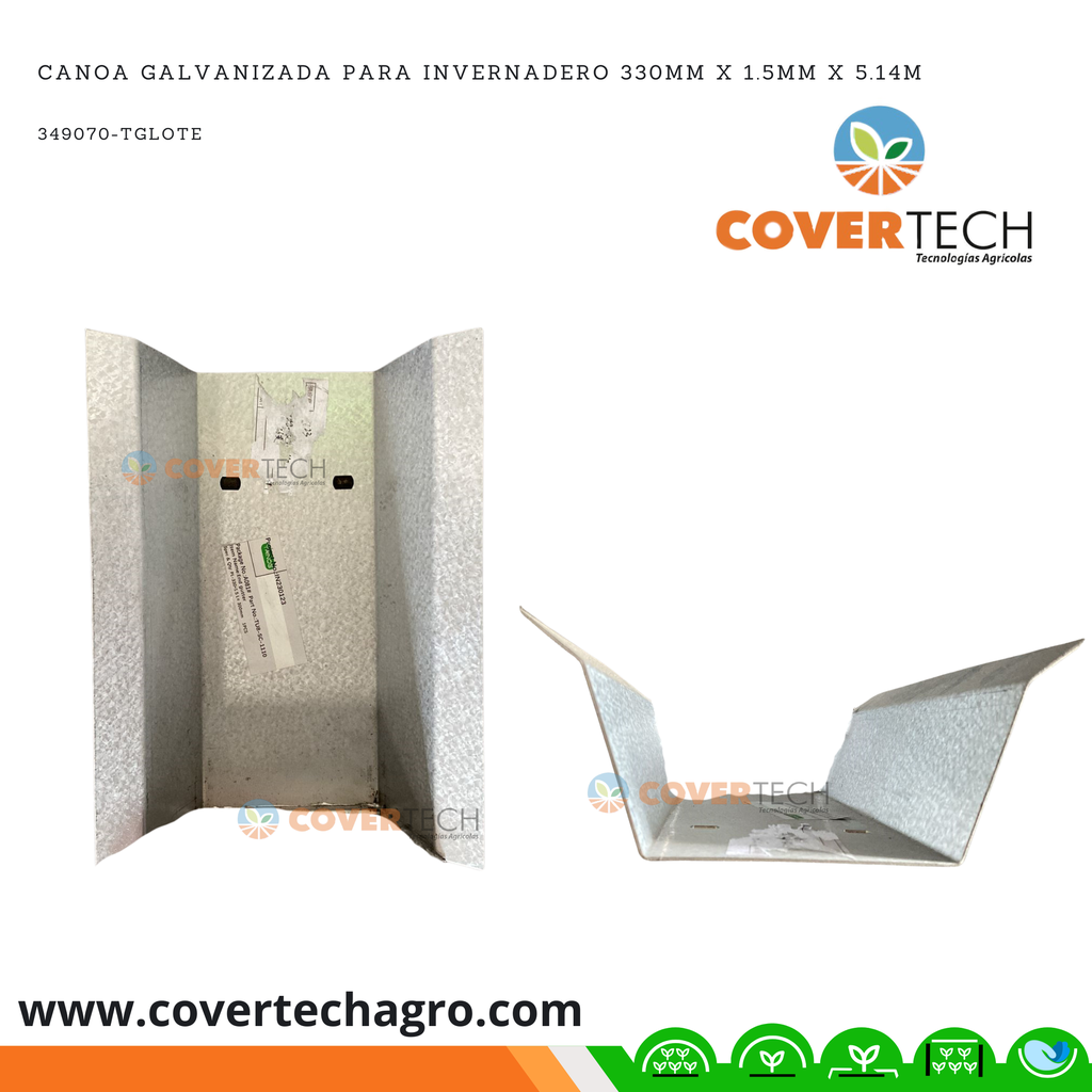 Canoa Galvanizada para invernadero 330mm x 1.5mm x 5.14m