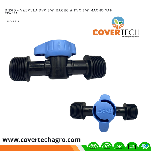 [3150-SB18]  Riego - Valvula PVC 3/4" macho a PVC 3/4" macho SAB Italia