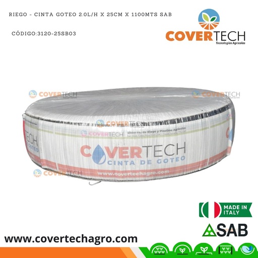 [3120-25SB03] Riego - Cinta goteo  2.0l/h x 25cm x 1100mts SAB Italia Alis