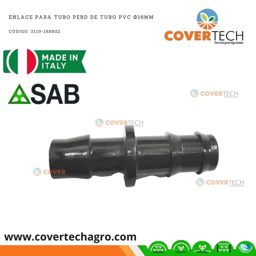 [3110-16SB22LOTE] Riego - Conector inserto PVC a poliducto 16mm (3/8") con empaque SAB Italia