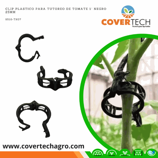 [9510-TK07LOTE] Clip plastico para tutoreo de Tomate 1¨ negro 25mm (Bolsas de 500)