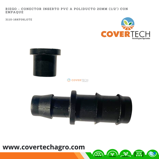 [3110-16KF09LOTE] Riego - Conector inserto PVC a poliducto 20mm (1/2") con empaque