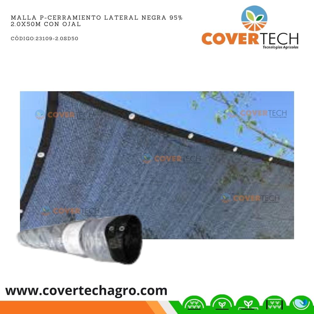  Malla para cerramiento lateral Negra 95% 2.0x50m con ojal