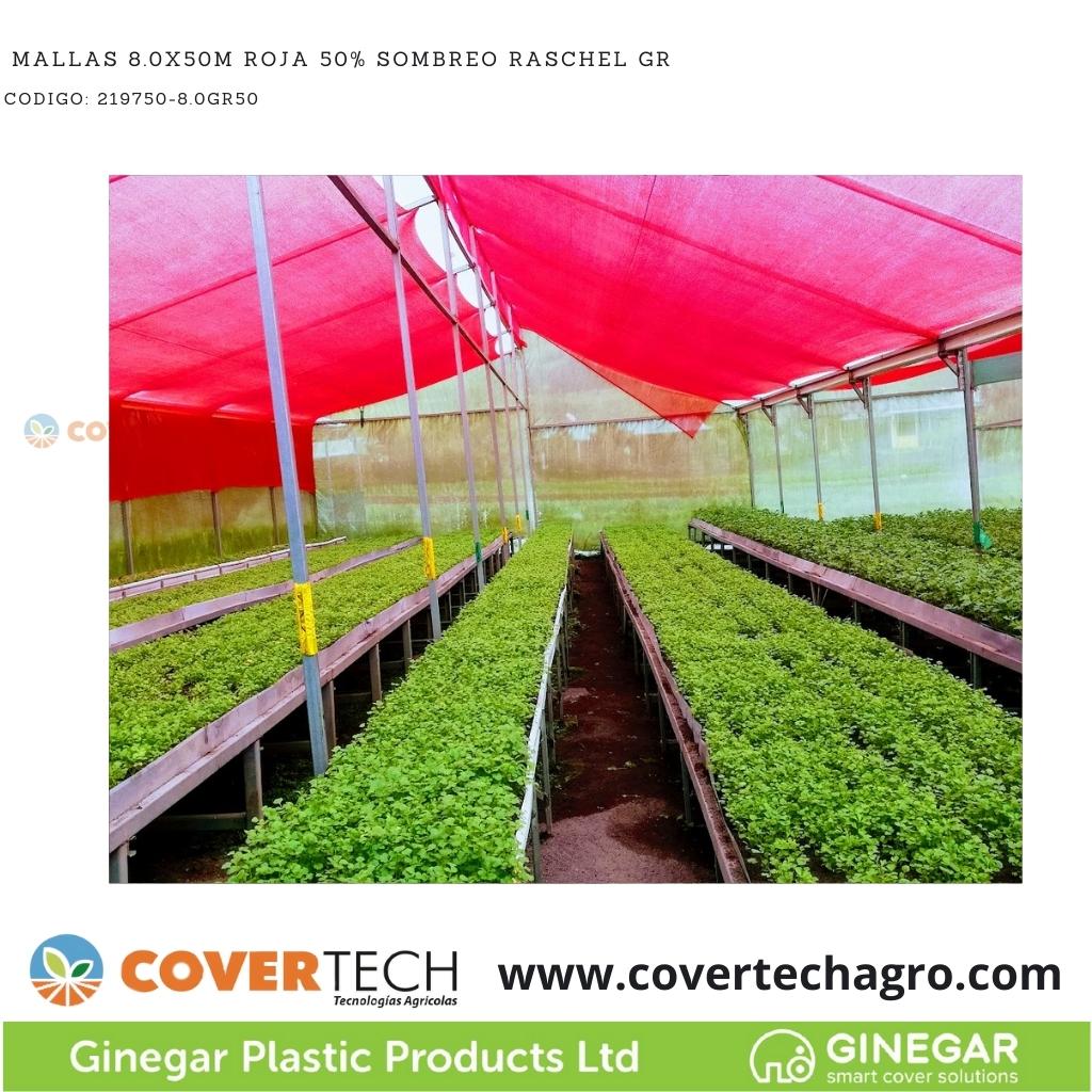  Mallas 8.0x50m Roja 50% Sombreo Raschel GR