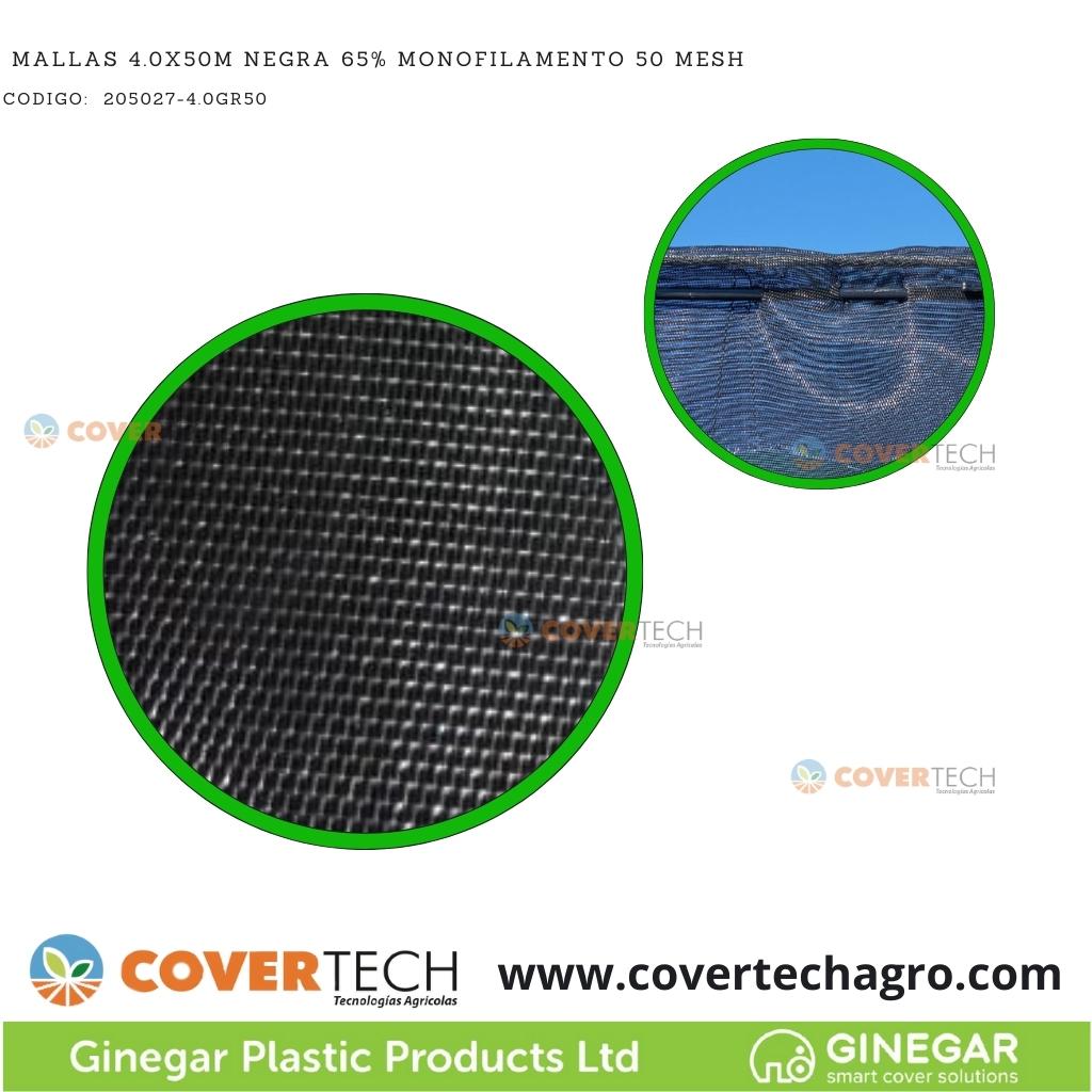 [205027-4.0GR50]  Mallas 4.0x50m Negra 65% Monofilamento 50 Mesh