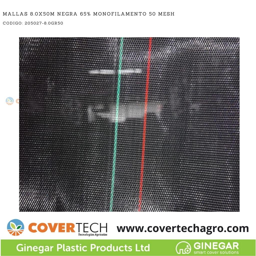  Mallas 8.0x50m Negra 65% Monofilamento 50 Mesh