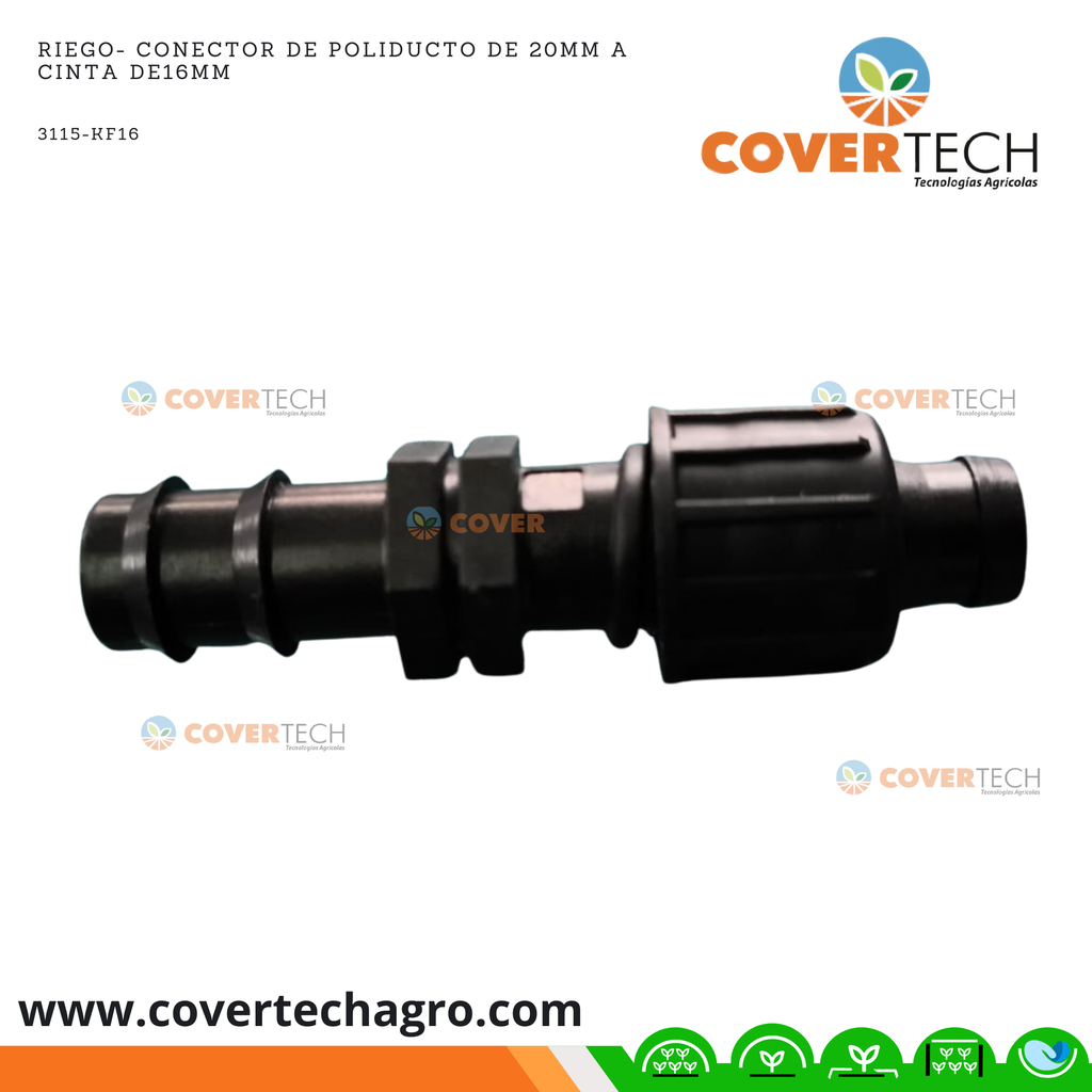 Riego- Conector de poliducto de 20mm a Cinta de16mm