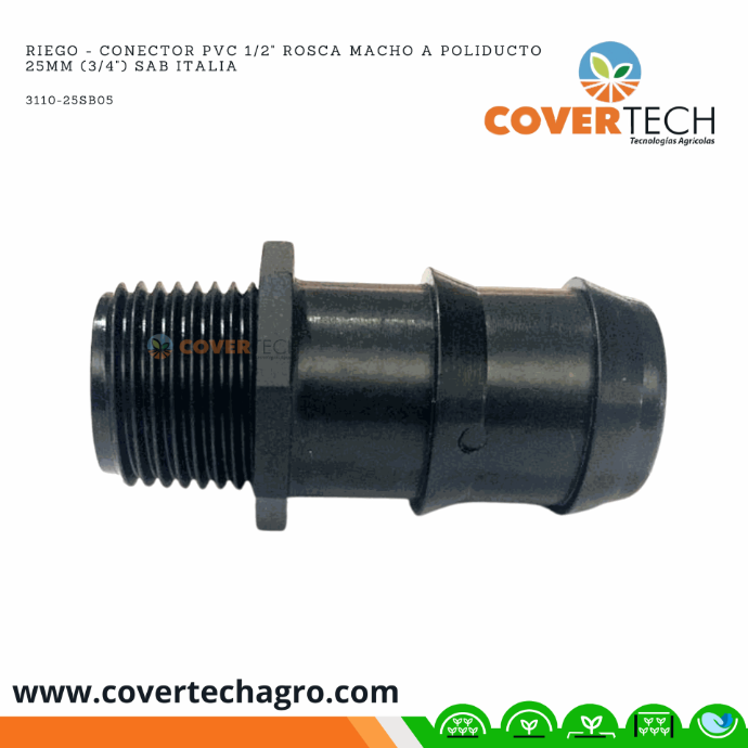[3110-25SB05]  Riego - Conector PVC 1/2"  rosca macho a poliducto 25mm (3/4") SAB Italia