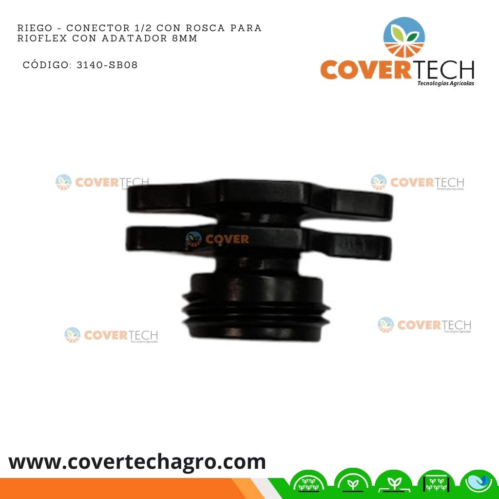 Riego - Conector PVC 1/2" con rosca para Rioflex con adaptador 8mm