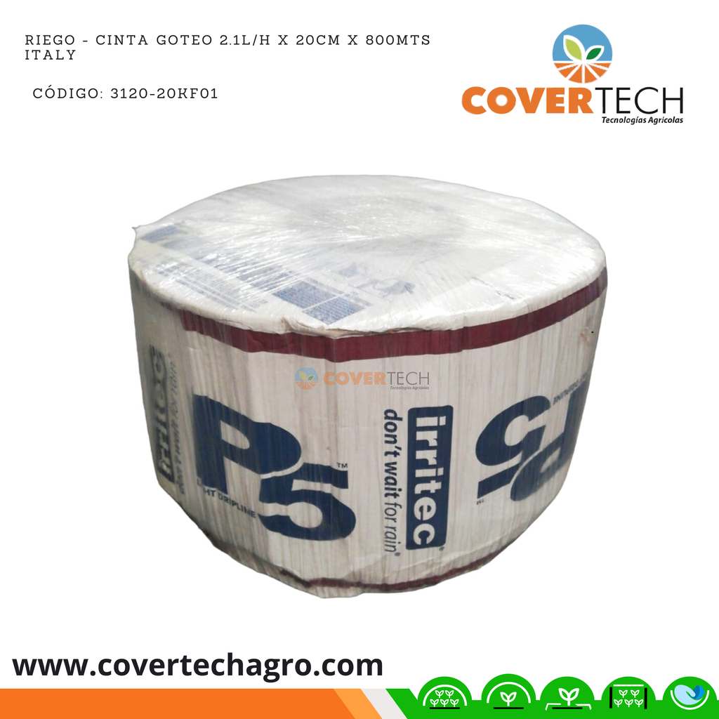 Riego - Cinta goteo 2.1l/h x 20cm x 800mts Italy de pastilla