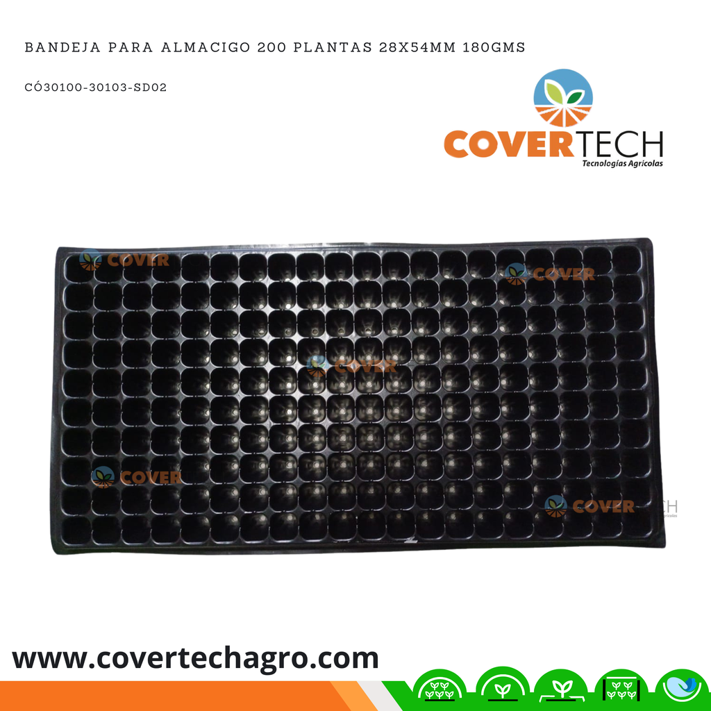 Bandeja para almacigo 200 celdas 28x54mm 180gms