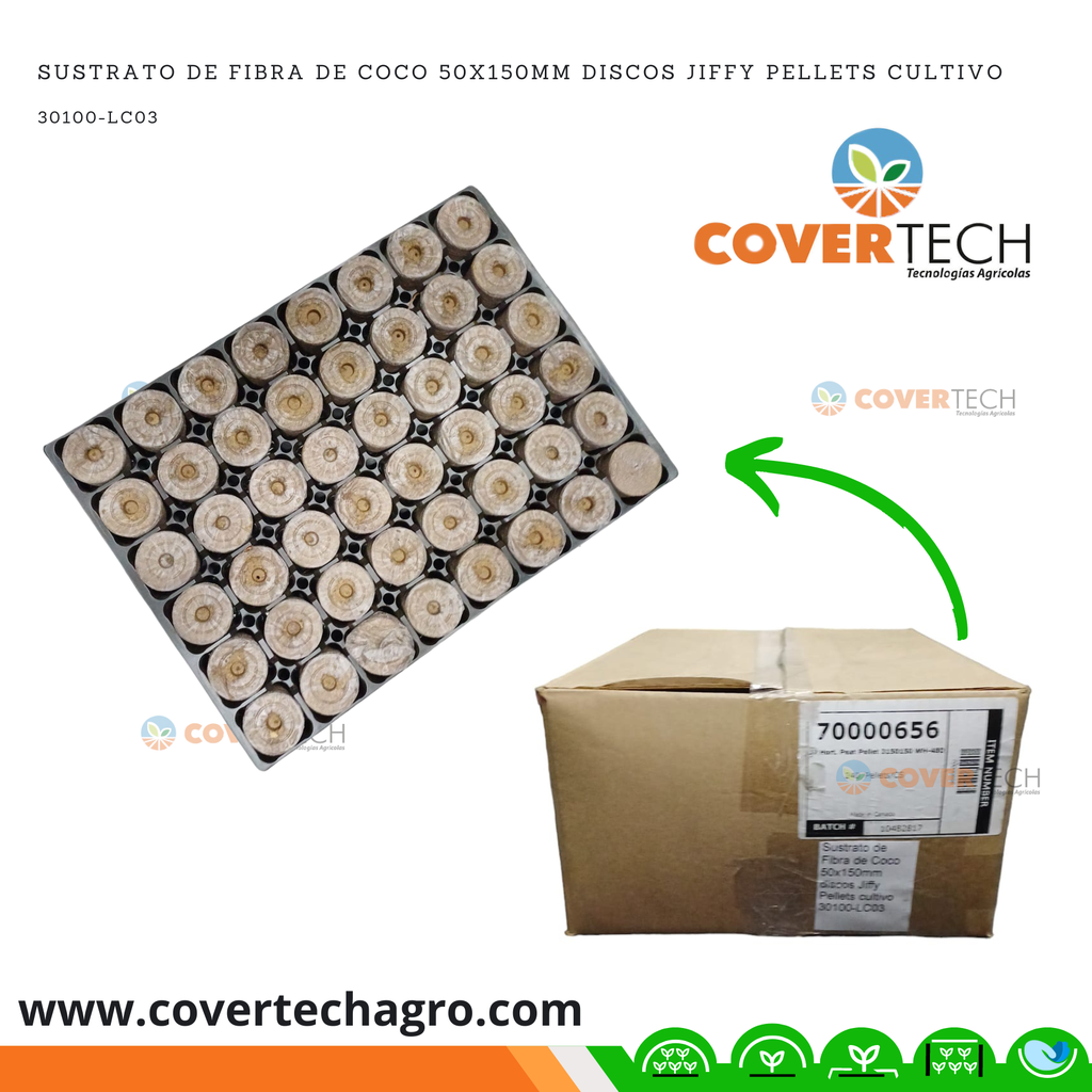  Sustrato de Fibra de Coco 50x150mm discos Jiffy Pellets cultivo