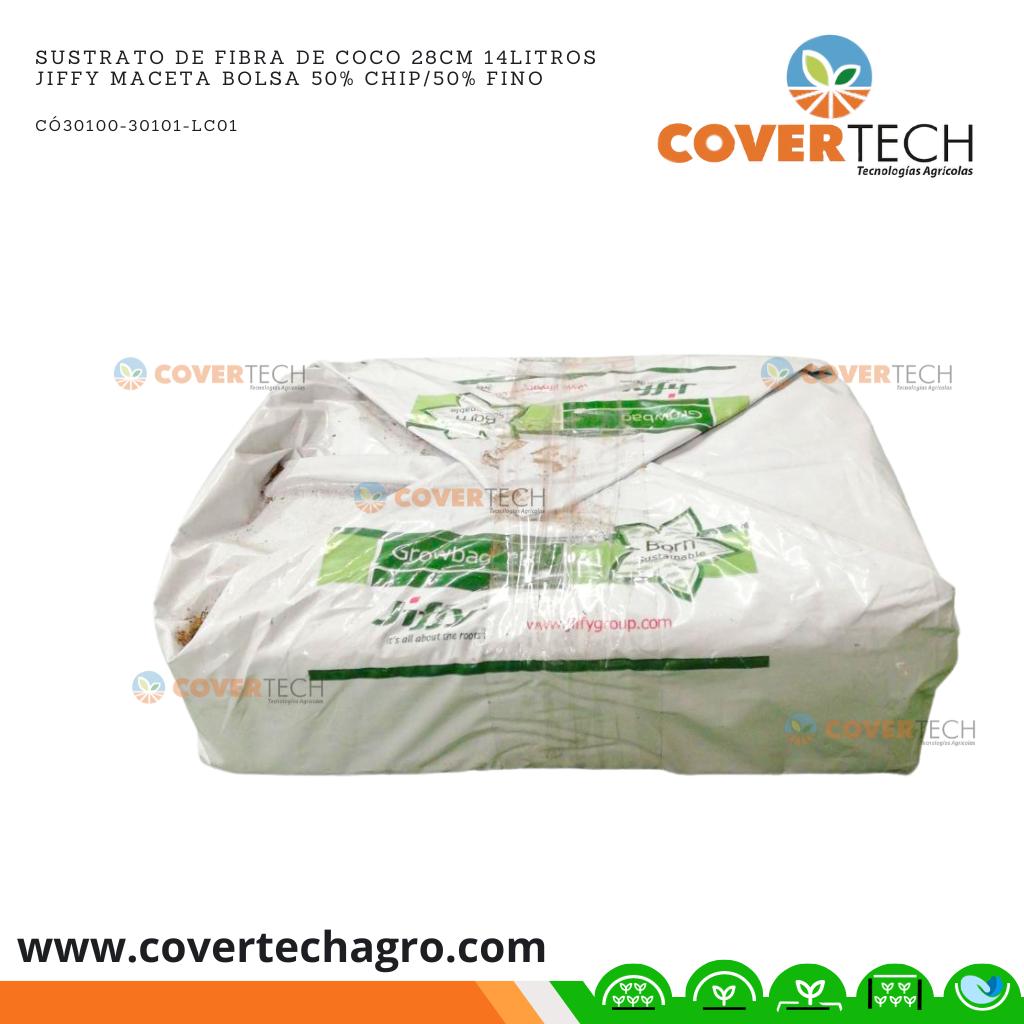  Sustrato de Fibra de Coco 28cm 14Litros Jiffy Maceta bolsa 50% Chip/50% FIno