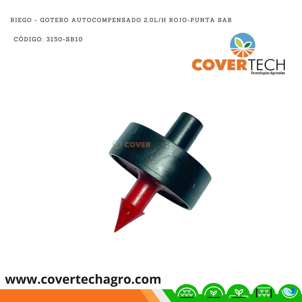Riego - Gotero autocompensado 2.0l/h rojo-punta SAB Italia sellado