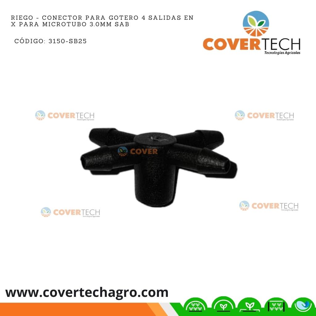  Riego - Conector para gotero 4 salidas en X para microtubo 3.0mm SAB Italia