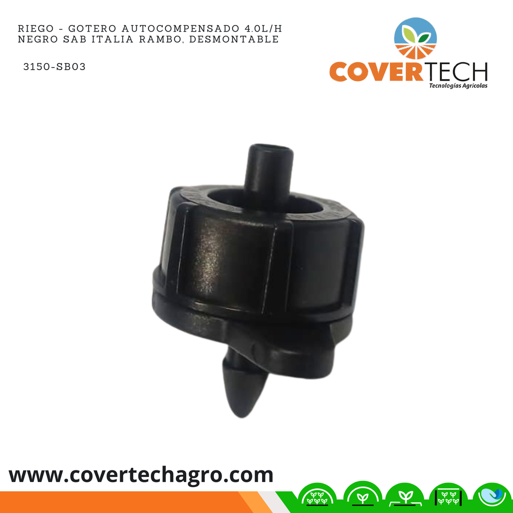 [3150-SB03] Riego - Gotero autocompensado 4.0l/h negro SAB Italia RAMBO, desmontable