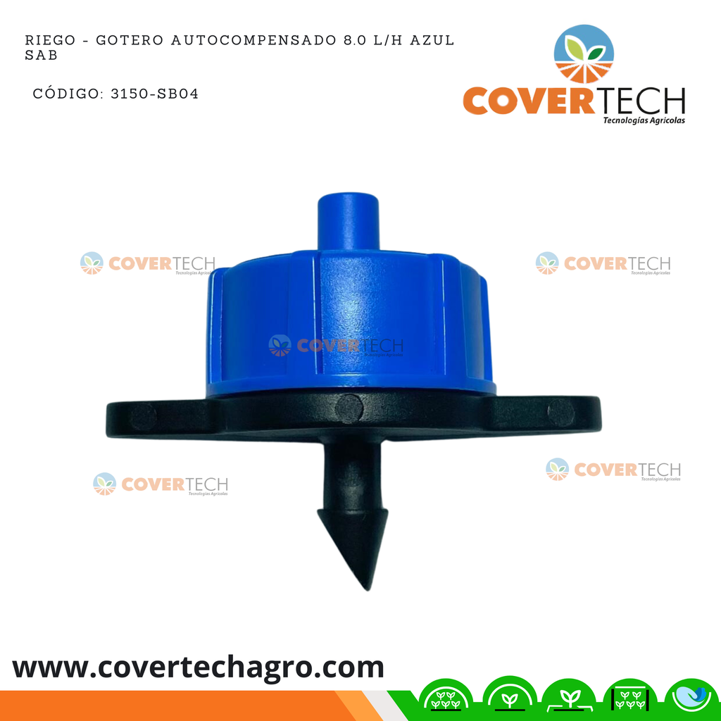 [3150-SB04] Riego - Gotero autocompensado 8.0 l/h azul SAB Italia RAMBO, desmontable