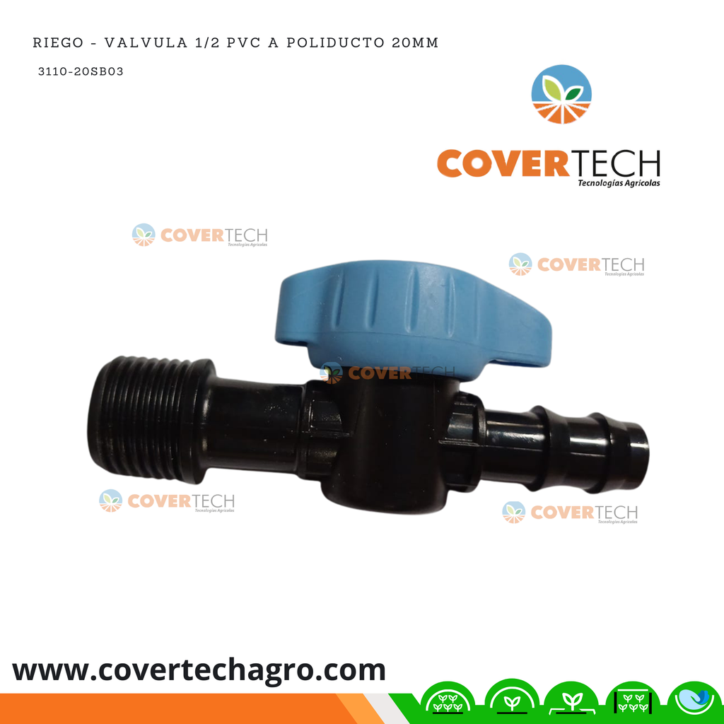 Riego - Valvula PVC 1/2" a poliducto 20mm (1/2") SAB Italia