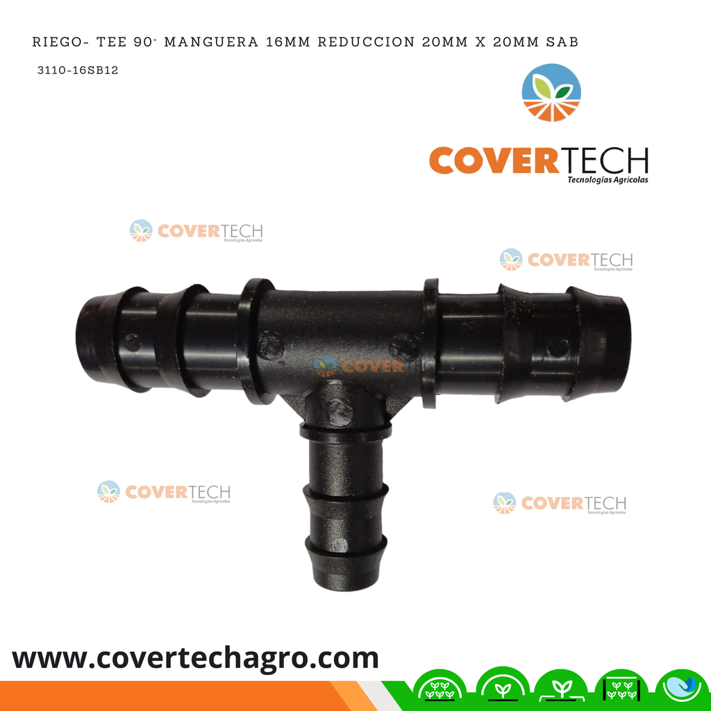 Riego- TEE 90° Poliducto 16mm reduccion 20mm x 20mm SAB