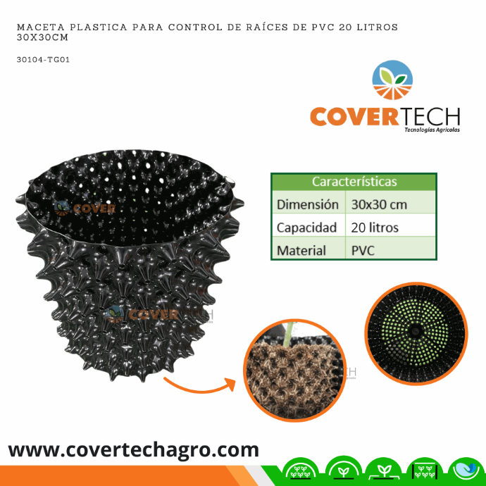[30104-TG01] Maceta plastica para control de raices de PVC 20 Litros 30x30cm