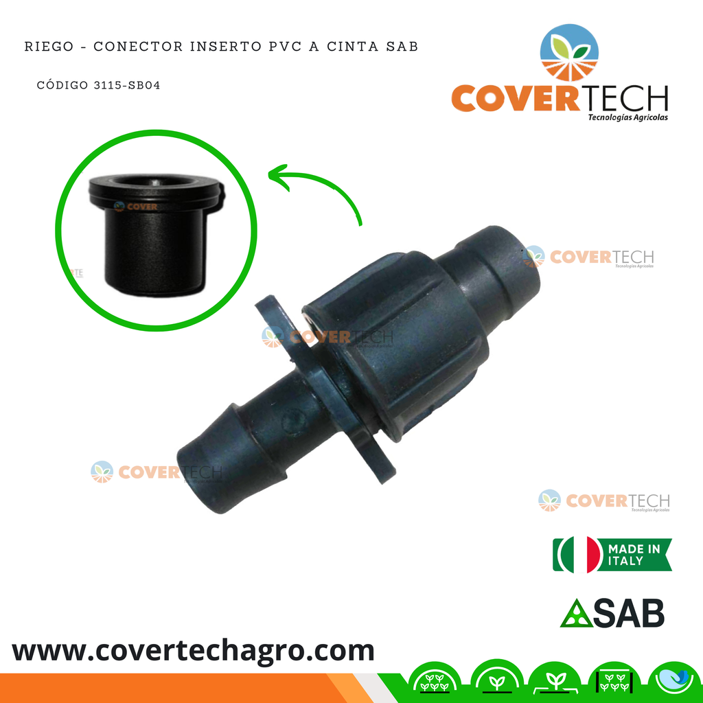 Riego - Conector inserto PVC a cinta 16mm con empaque SAB Italia