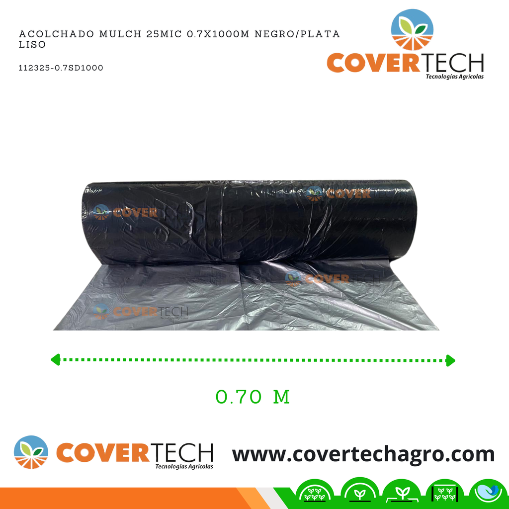Acolchado Mulch 25MIC 0.7x1000m Negro/Plata Liso