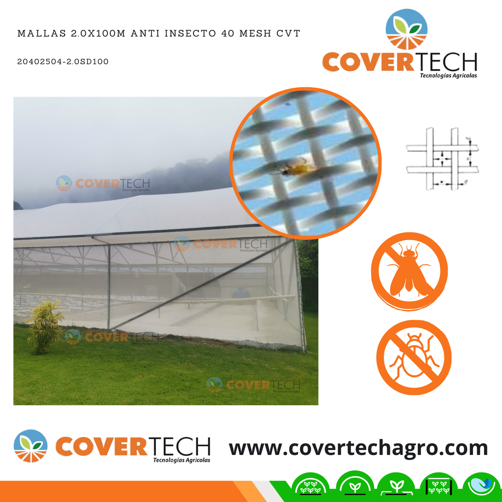 Mallas 2.0x100m Anti Insecto 40 Mesh CVT