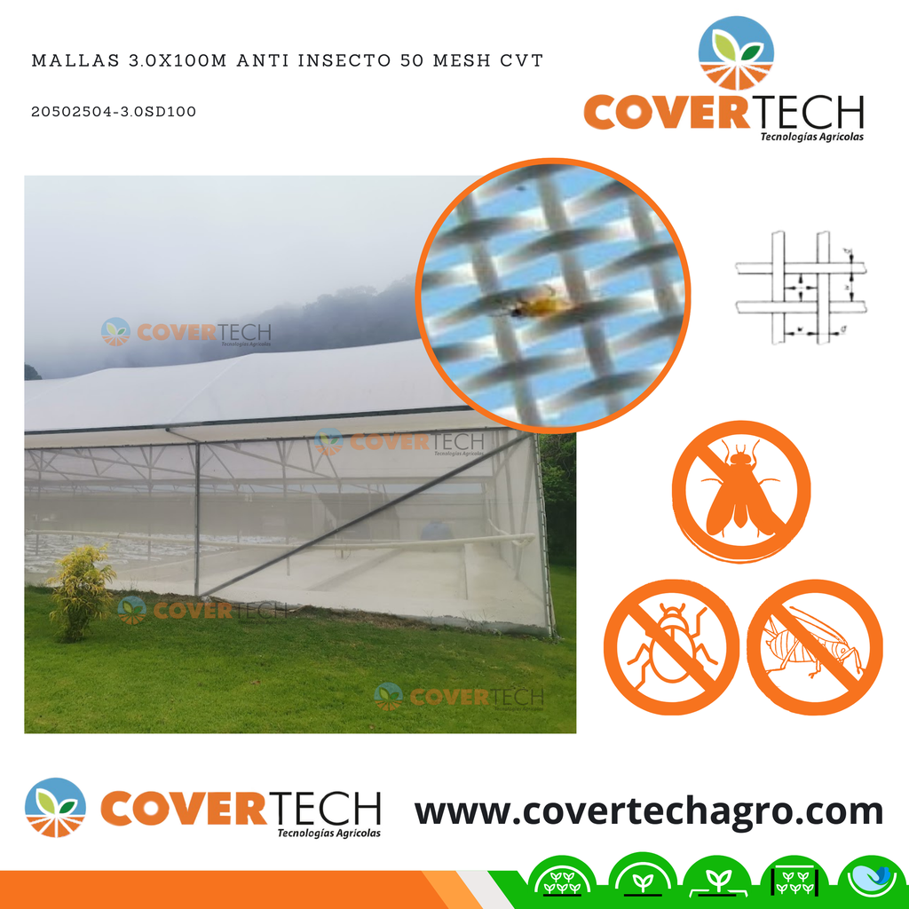 [20502504-3.0SD100] Mallas 3.0x100m Anti Insecto 50 Mesh CVT