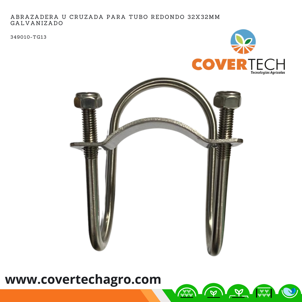 [349010-TG13] Abrazadera U cruzada para tubo redondo 32x32mm galvanizado