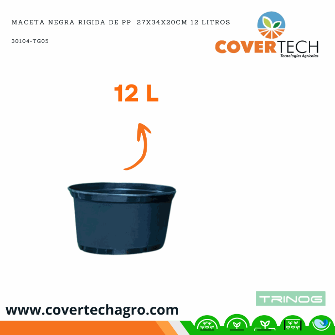 Maceta negra rigida de PP  27x34x20cm 12 Litros