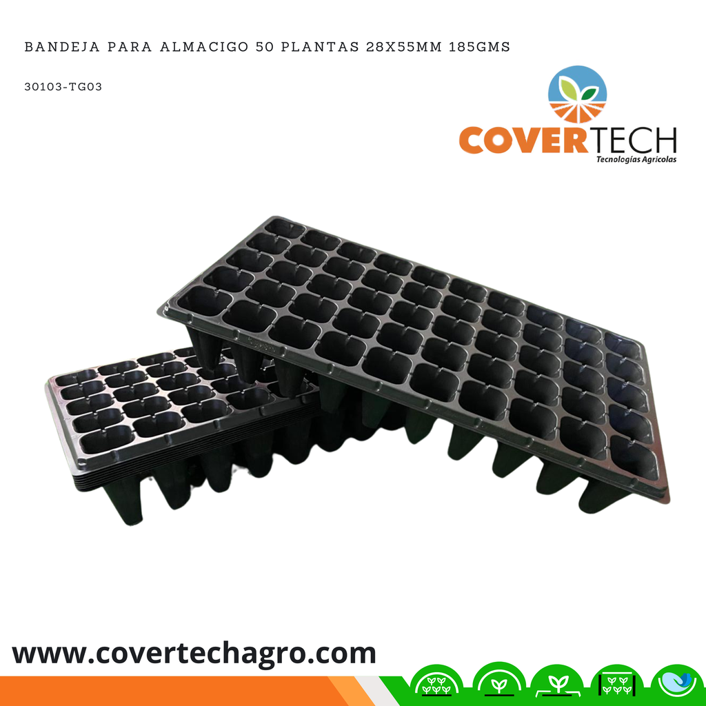 Bandeja para almacigo 50 plantas 28x55mm 185gms