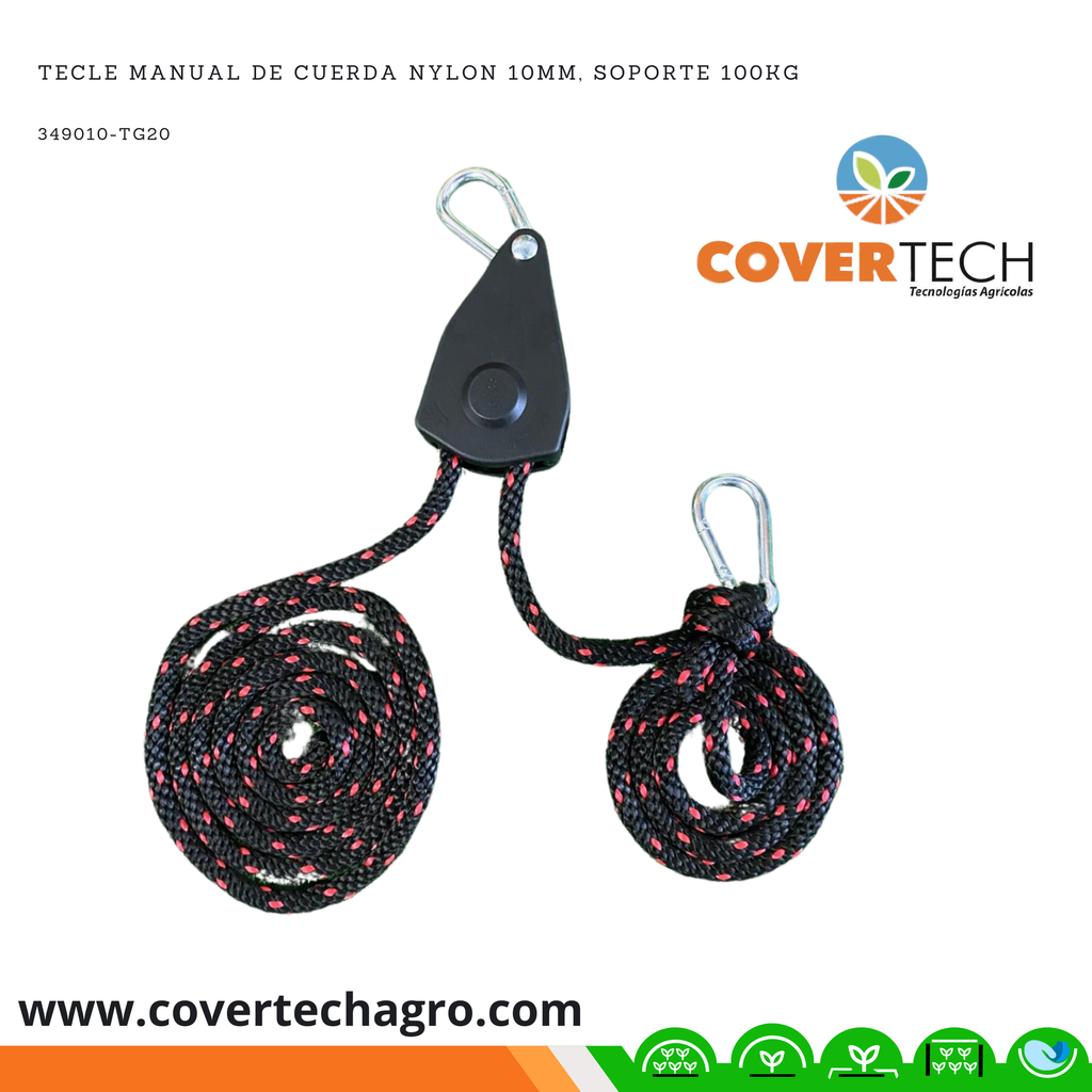 Tecle manual de cuerda nylon 10mm, soporte 100kg