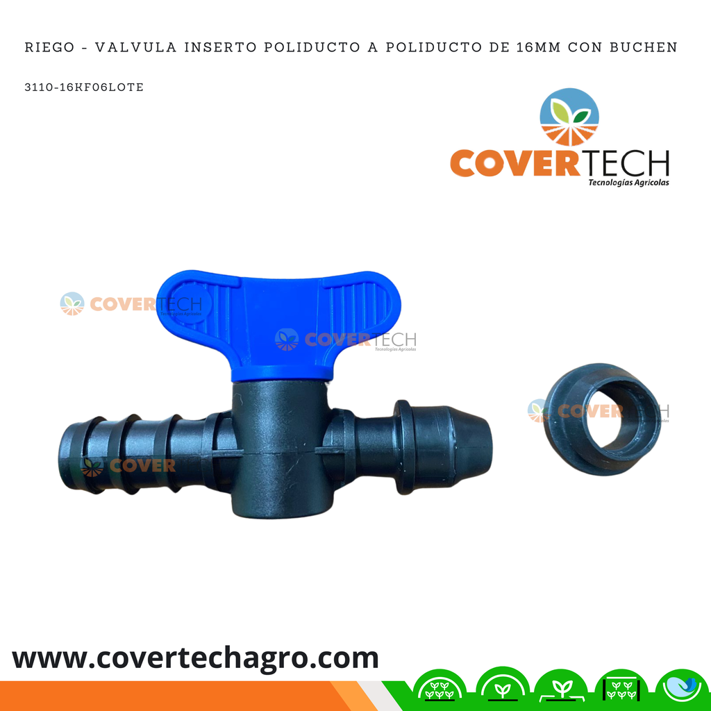 Riego - Valvula inserto poliducto a poliducto de 16mm (3/8") con Buchen