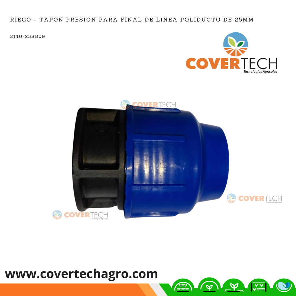Riego - Tapon PRESION para final de linea poliducto de 25mm (3/4") SAB Italia