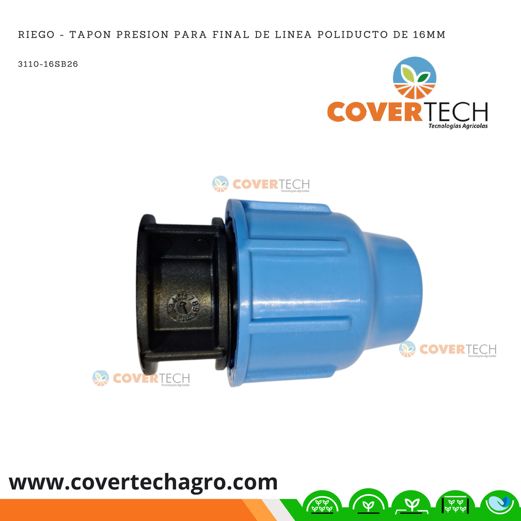[3110-16SB26] Riego - Tapon PRESION para final de linea poliducto de 16mm (3/8") SAB Italia