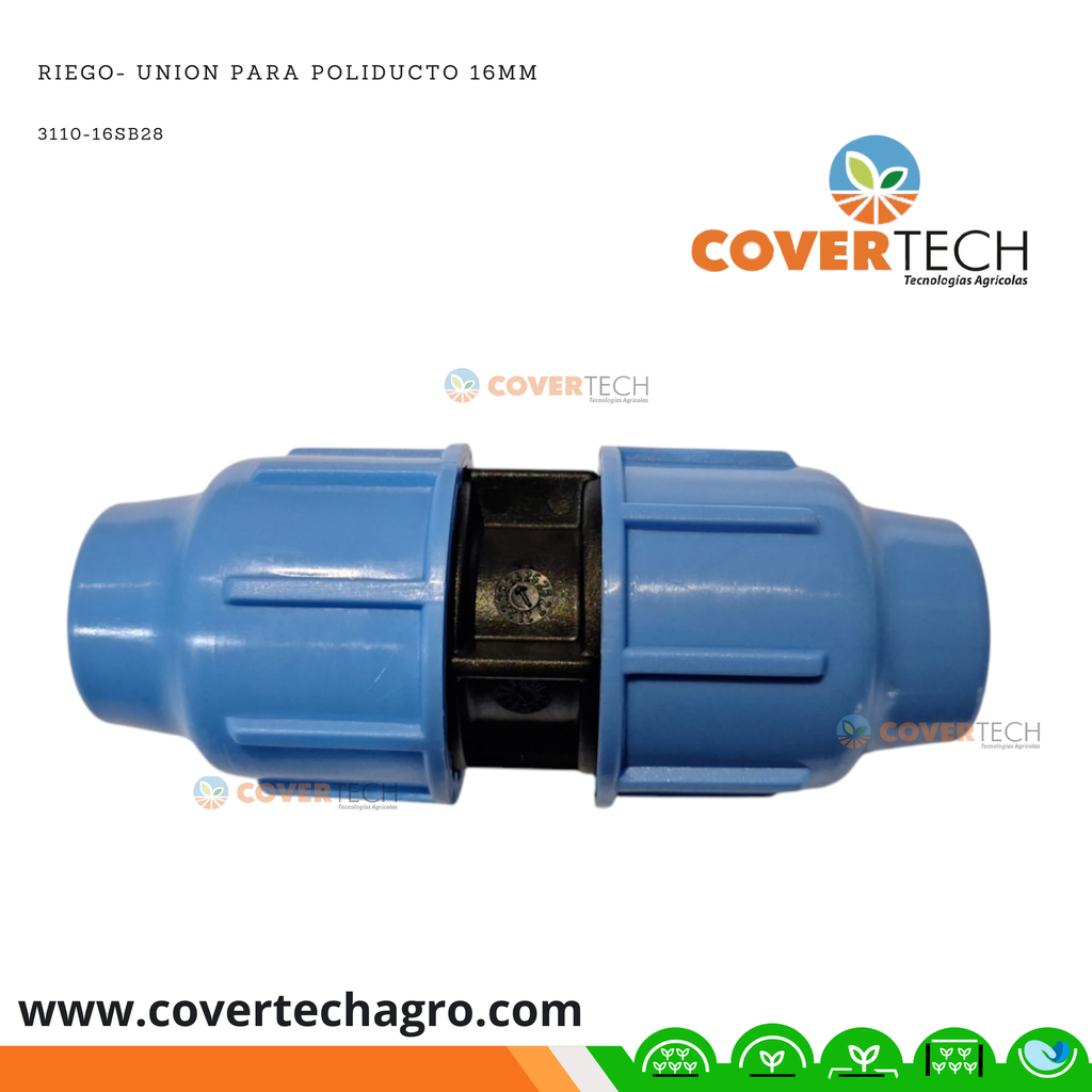 Riego- Union PRESION para poliducto 16mm (3/8") SAB Italia