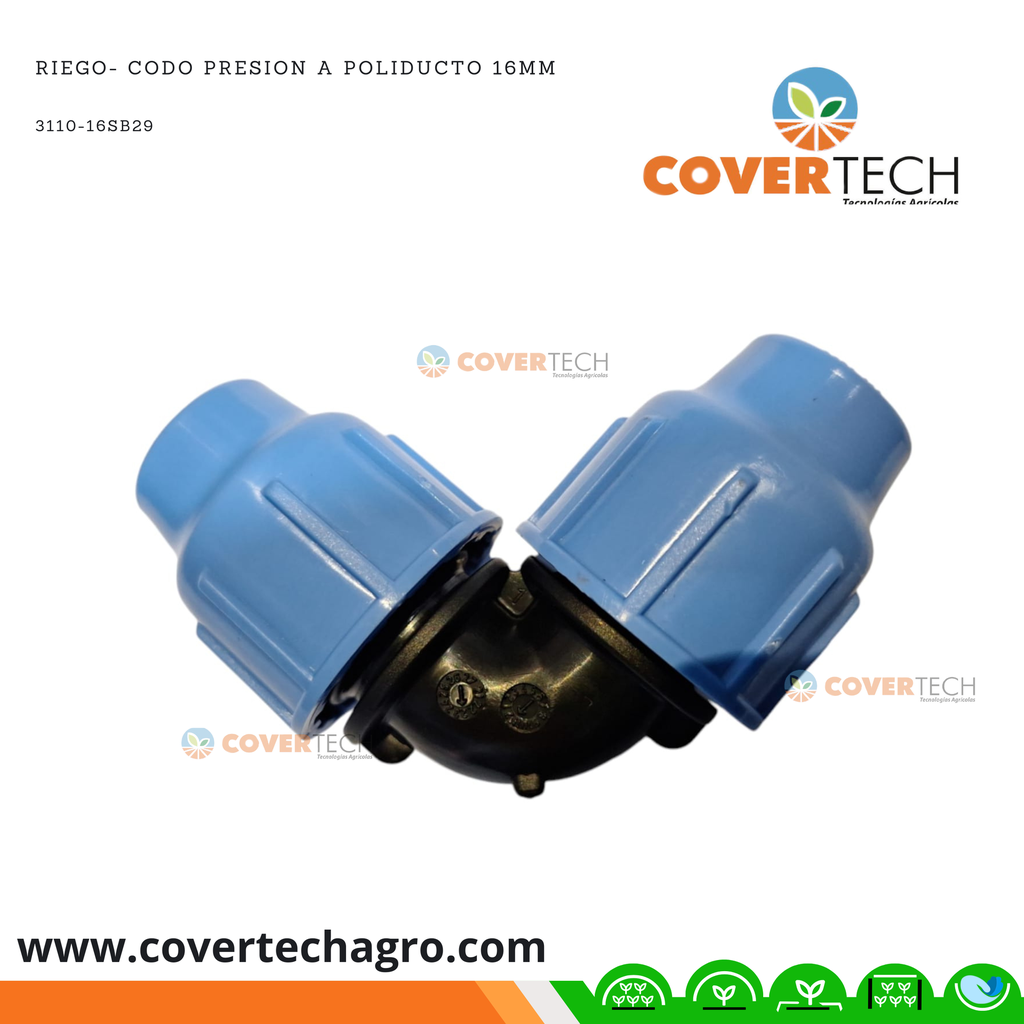 Riego- Codo PRESION poliducto 16mm (3/8") SAB Italia