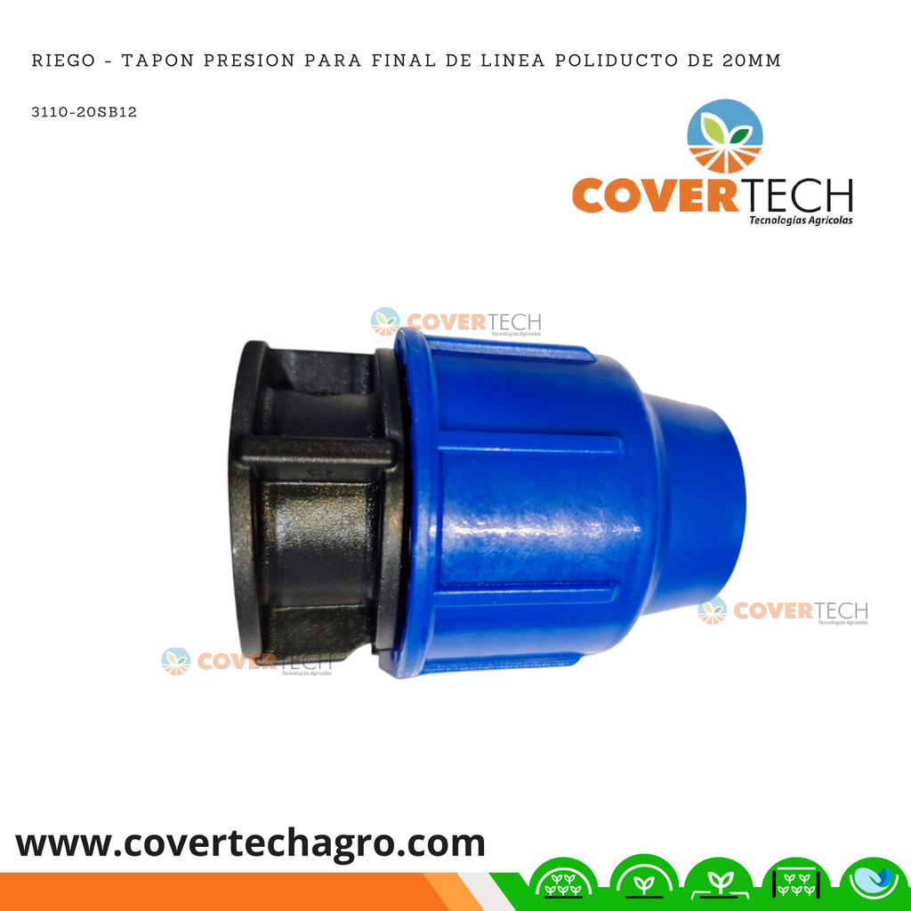 Riego - Tapon PRESION para final de linea poliducto de 20mm (1/2") SAB Italia