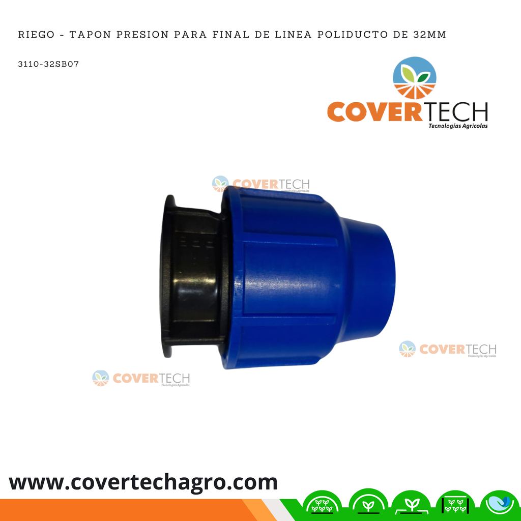 Riego - Tapon PRESION para final de linea poliducto de 32mm (1") SAB Italia