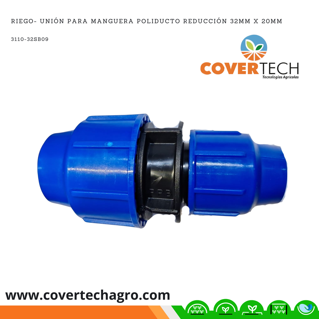 Riego- Unión PRESION para manguera poliducto reducción 32mm (1") x 20mm (1/2") SAB Italia