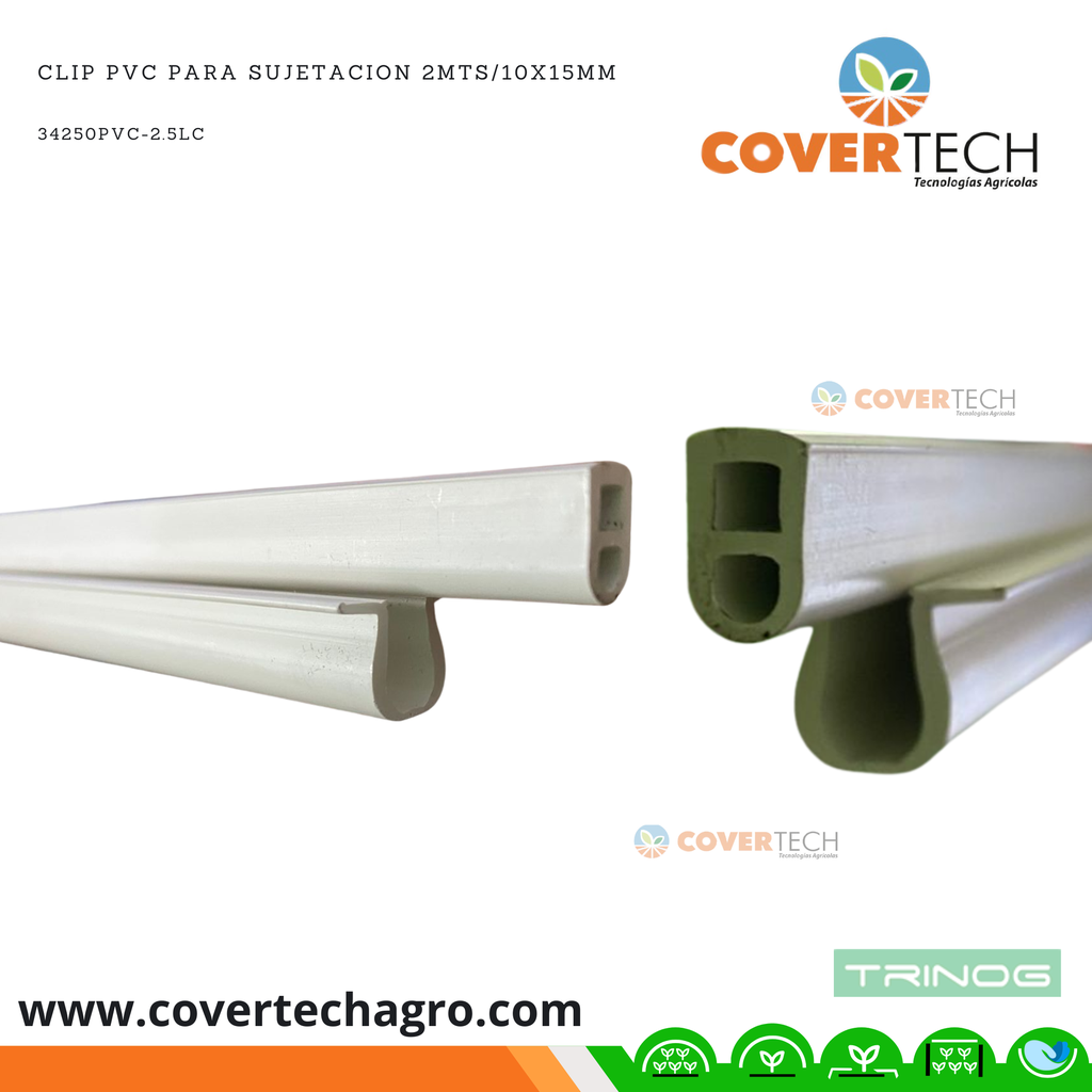 [34250PVC-2.0TG] Clip PVC para Sujetacion 2mts/10x15mm