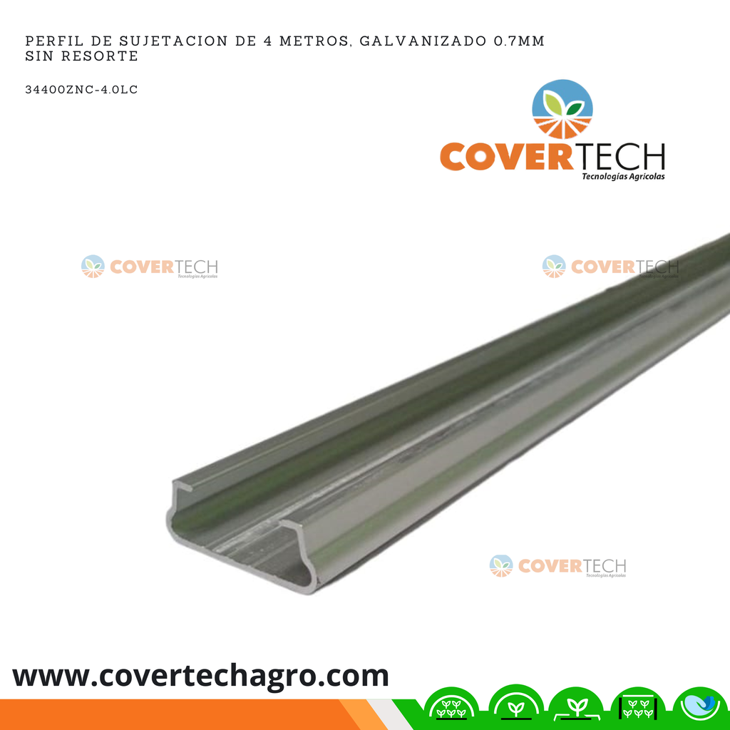 Perfil Sujetacion de 4 Metros, Galvanizado 0.7mm sin resorte