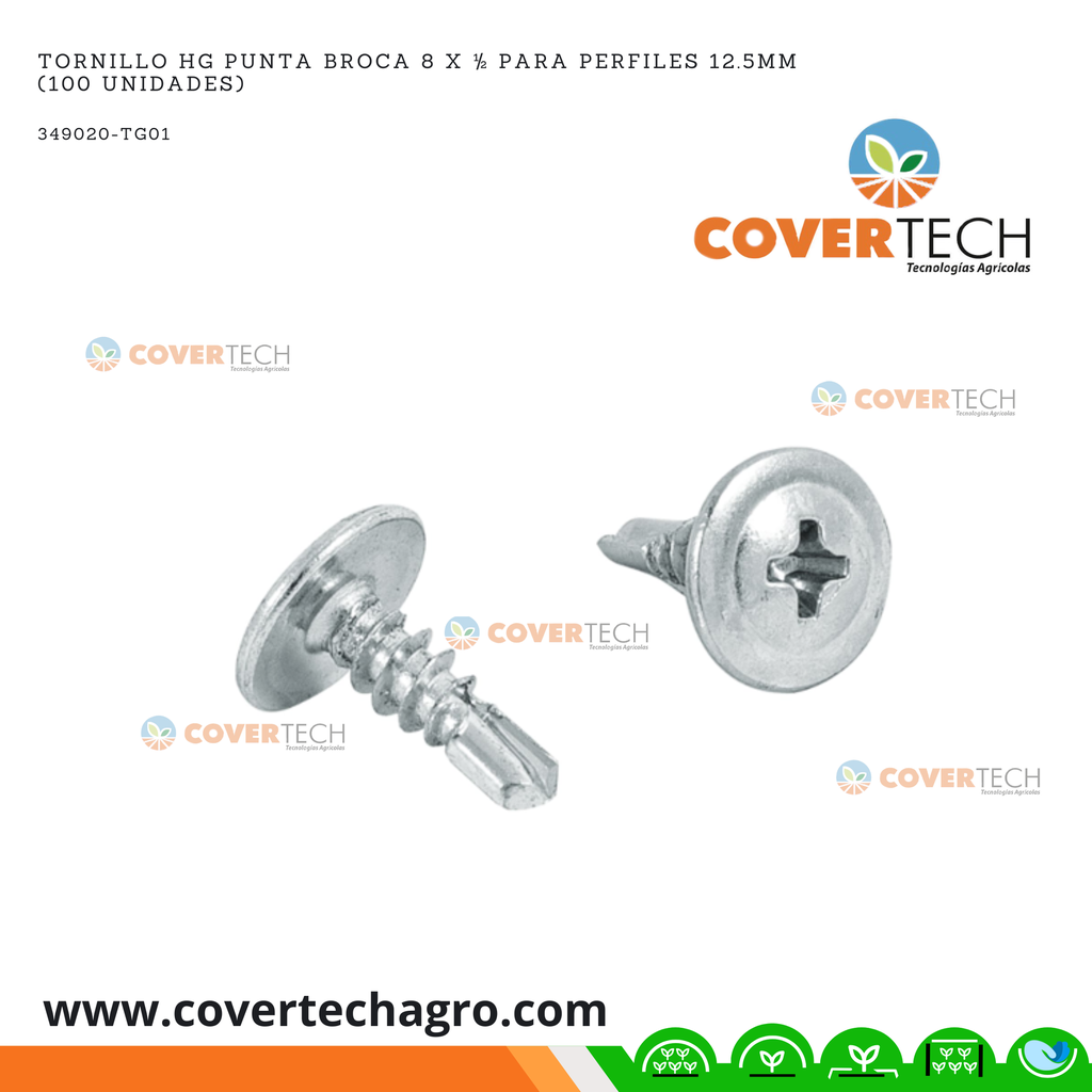 Tornillo HG punta broca 8 x ½ para perfiles 12.5mm (100 unidades)